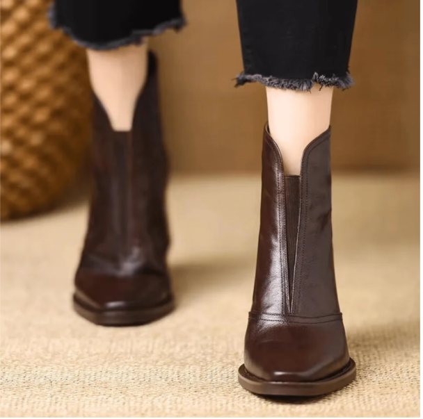 Stivaletti Donna Autunno Punta Quadrata Tacco Largo – Scarpe Slip-On Eleganti