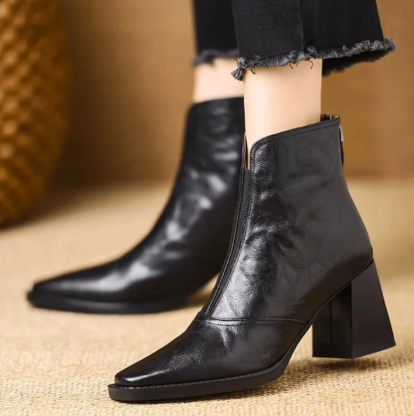 Stivaletti Donna Autunno Punta Quadrata Tacco Largo – Scarpe Slip-On Eleganti