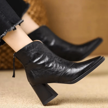 Stivaletti Donna Autunno Punta Quadrata Tacco Largo – Scarpe Slip-On Eleganti