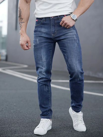 Herrejeans Tapered Mellem talje Falmet effekt på lårene Knappelukning