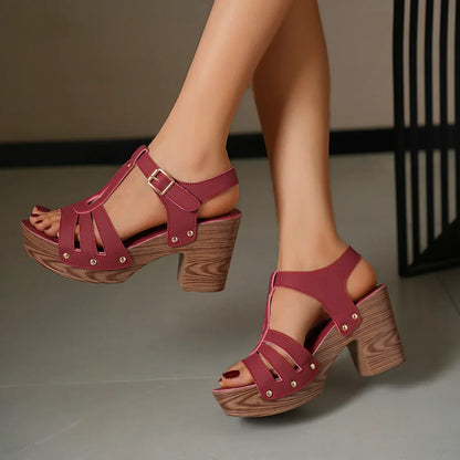 Women's Summer Sandals with Platform and Block Heel – Adjustable Ankle Strap