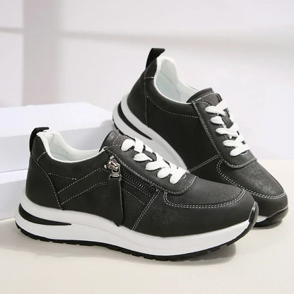 Women's Platform Sneakers with Laces and Side Zipper – Supportive Sole