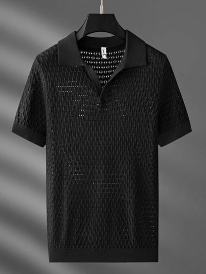 Men's Summer Polo Shirt in Lightweight Knit with Short Sleeves and Openwork Design