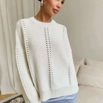 Maglione Donna Oversize in Maglia Traforata con Girocollo – Stile Leggero e Strutturato