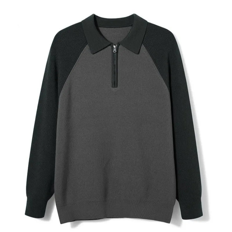 Herre business sweater med lynlås, polo-krave og raglanærmer – Strikstil