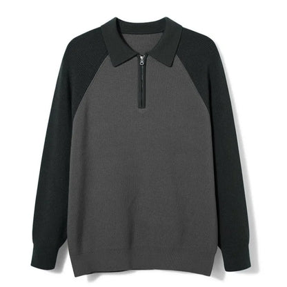 Herre business sweater med lynlås, polo-krave og raglanærmer – Strikstil