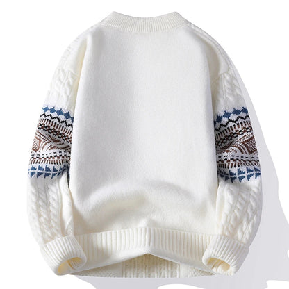 Maglione Uomo Invernale in Maglia Grossa con Motivo Geometrico e Girocollo – Maglia Style