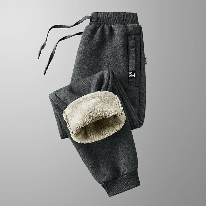 Vinterjoggingbukser til mænd foret med fleece, smal benform, elastisk talje – Casual stil
