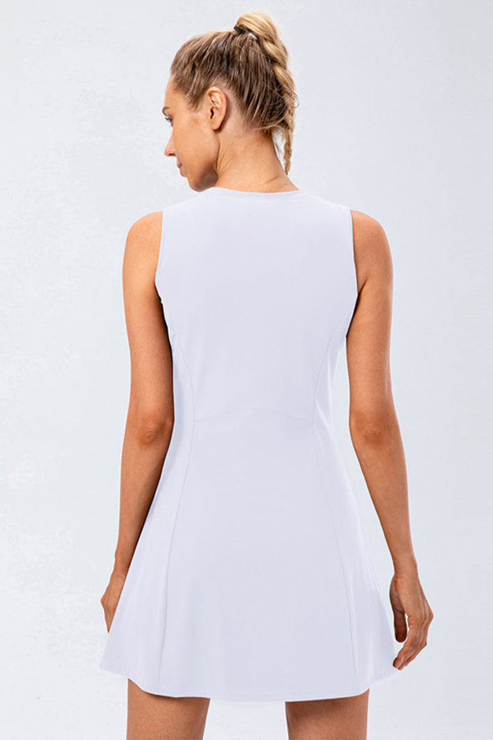Women's Sleeveless Tennis Dress with Built-in Shorts and Pockets
