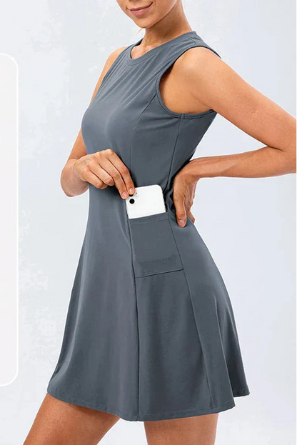 Women's Sleeveless Tennis Dress with Built-in Shorts and Pockets