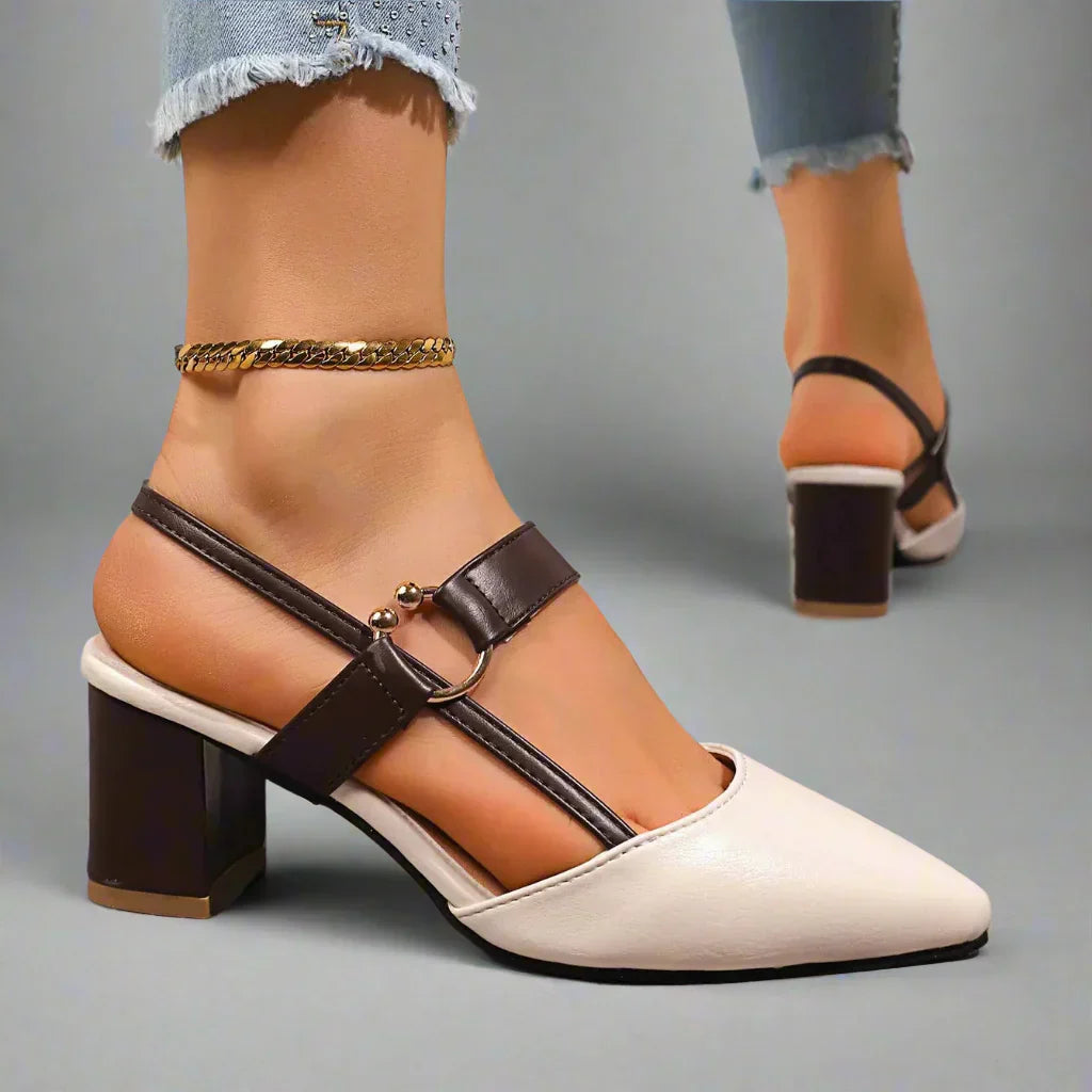 Damesko Slingback med Bred Hæl og Buefodsstøtte – Elegant Stil