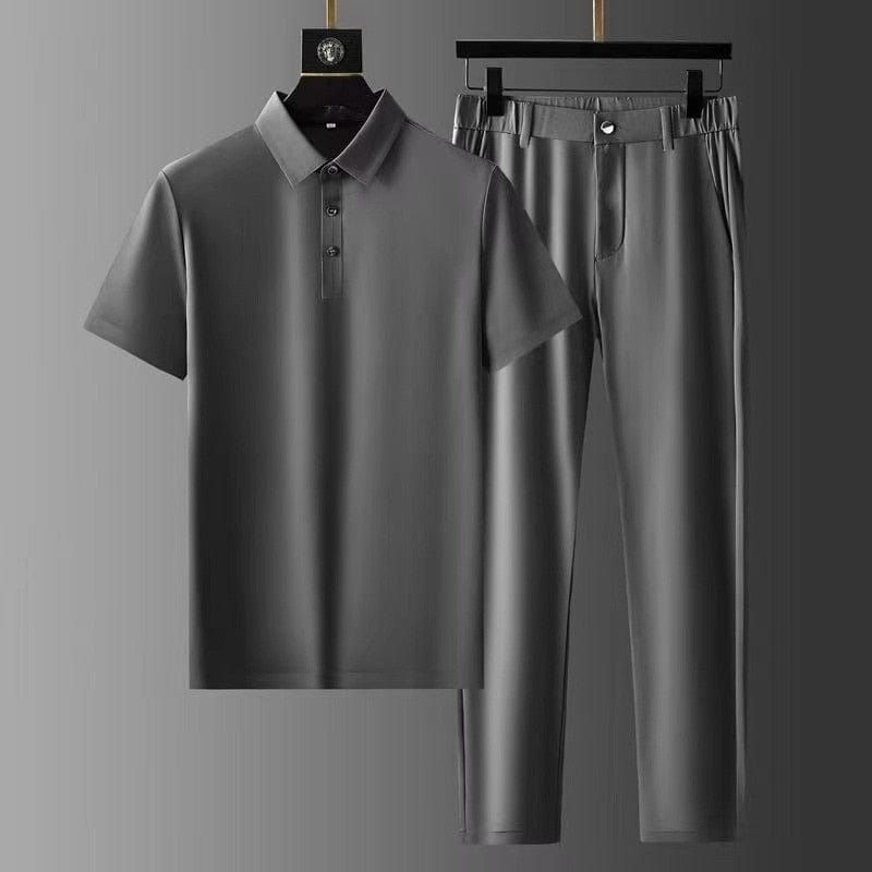 Men's Summer Set with Short-Sleeve Shirt and Pleated Pants