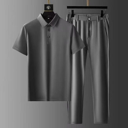 Men's Summer Set with Short-Sleeve Shirt and Pleated Pants