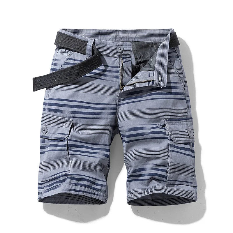 Letvægts forårsmænds cargo-shorts med striber og mange lommer