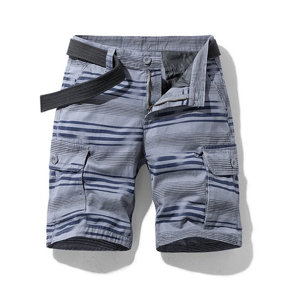 Letvægts forårsmænds cargo-shorts med striber og mange lommer