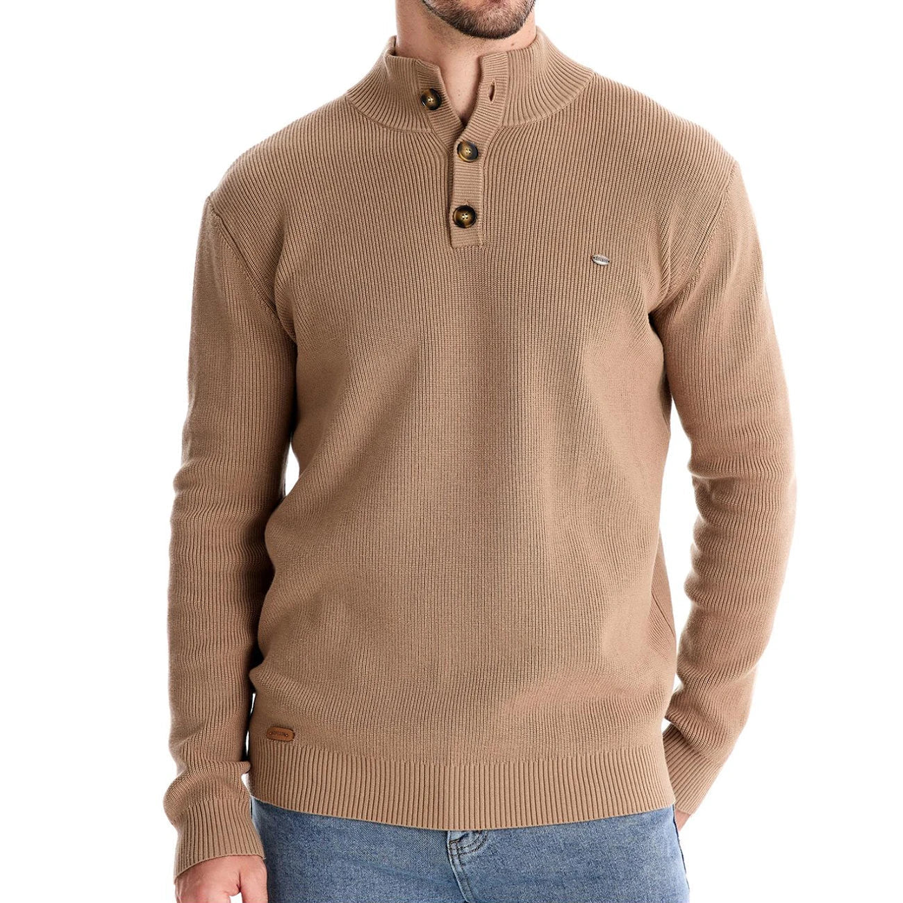 Maglione Uomo con Design a Bottoni e Bordi a Coste