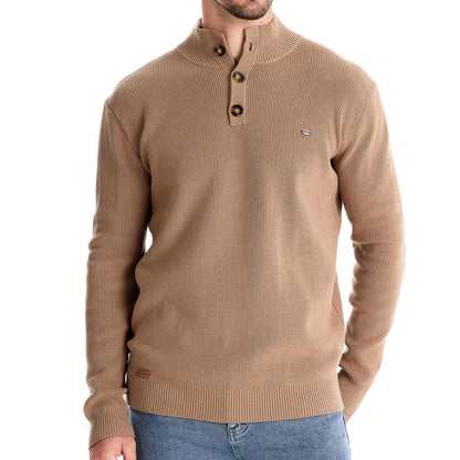 Maglione Uomo con Design a Bottoni e Bordi a Coste