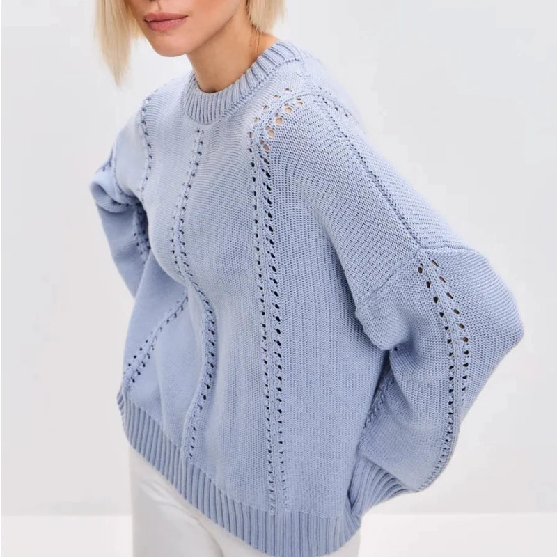 Maglione Donna Oversize in Maglia Traforata con Girocollo – Stile Leggero e Strutturato