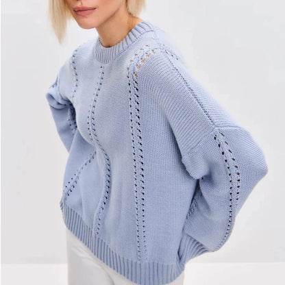 Maglione Donna Oversize in Maglia Traforata con Girocollo – Stile Leggero e Strutturato