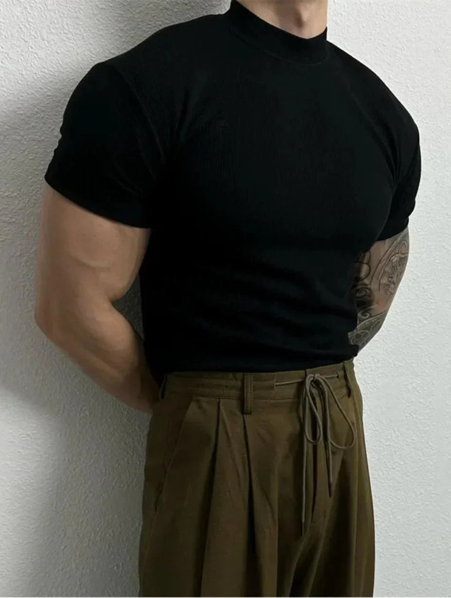 Herre T-shirt Kortærmet Halvhøj Krave Hurtig Tørring Svedabsorberende Slim Fit