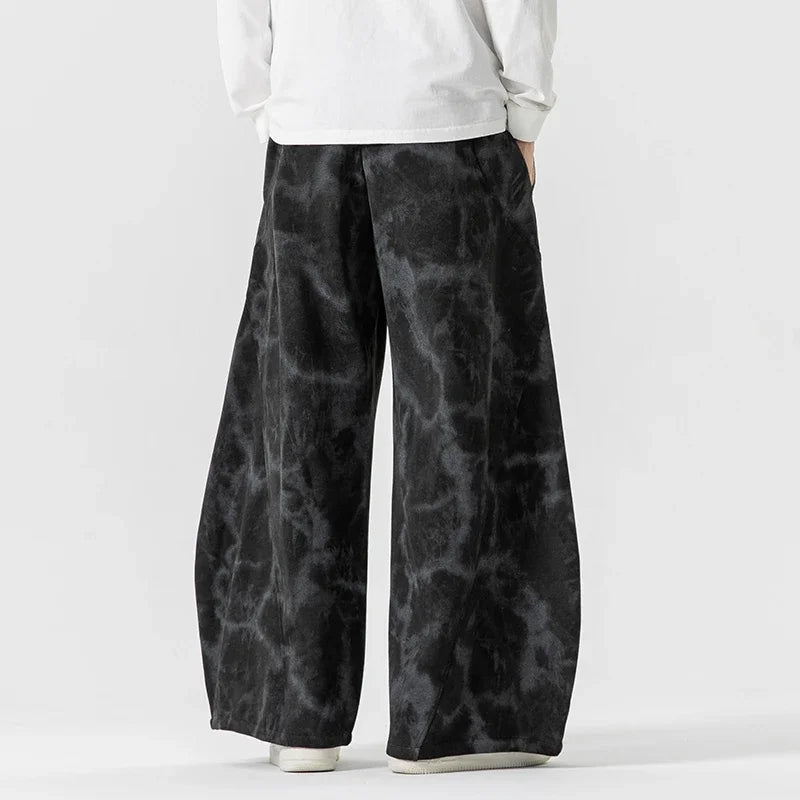 Pantaloni Tuta Uomo a Gamba Larga con Vita a Cordoncino e Design Tie-Dye – Stile Casual