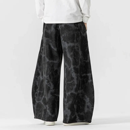 Pantaloni Tuta Uomo a Gamba Larga con Vita a Cordoncino e Design Tie-Dye – Stile Casual