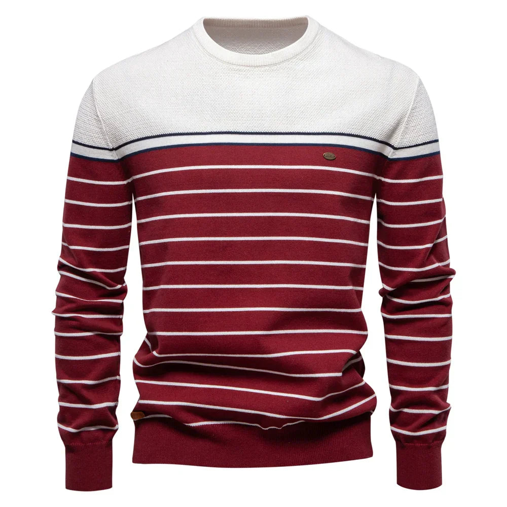 Maglione Uomo con Motivo a Righe e Bordi a Coste