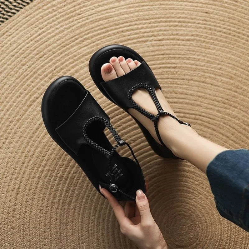 Sandali Donna con Cinturini Intrecciati, Fibbia Regolabile e Plantare Sagomato – Sandali Casual