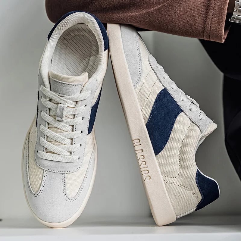 Men's Sneakers with Canvas Upper, Side Stripe, and EVA Sole