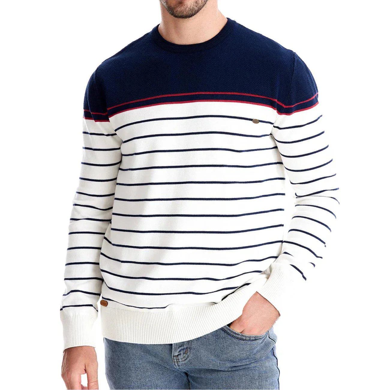 Maglione Uomo con Motivo a Righe e Bordi a Coste
