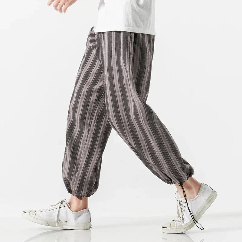 Pantaloni Harem Uomo a Righe Sottili con Coulisse – Vestibilità Comoda