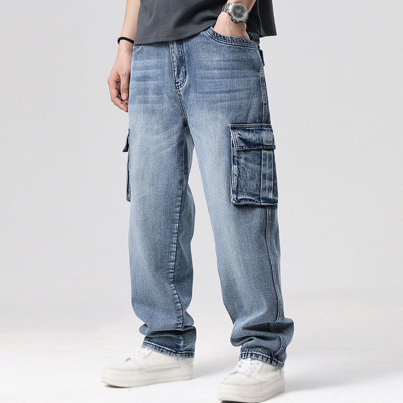Jeans Cargo Uomo in Denim con Tasche Multiple – Vestibilità Comoda