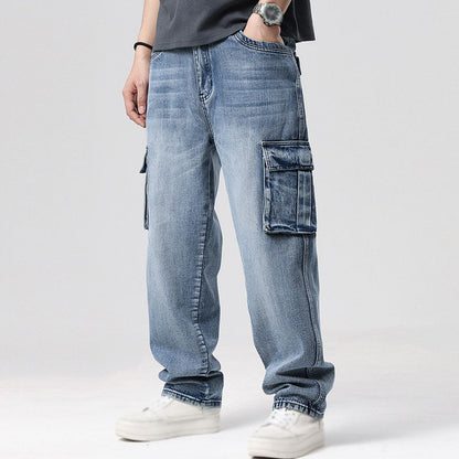 Jeans Cargo Uomo in Denim con Tasche Multiple – Vestibilità Comoda