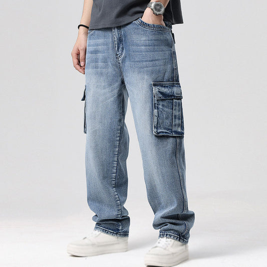 Jeans cargo para hombre en denim con múltiples bolsillos – ajuste cómodo