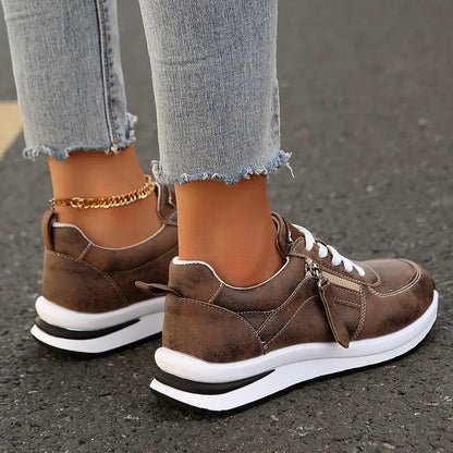 Women's Platform Sneakers with Laces and Side Zipper – Supportive Sole