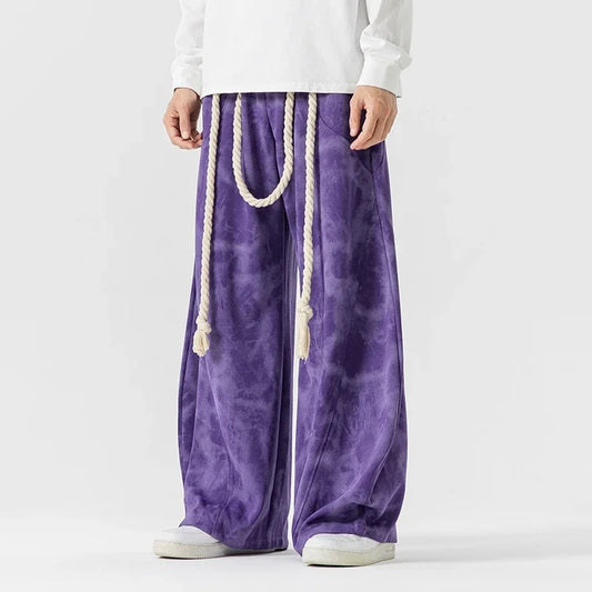 Pantaloni Tuta Uomo a Gamba Larga con Vita a Cordoncino e Design Tie-Dye – Stile Casual