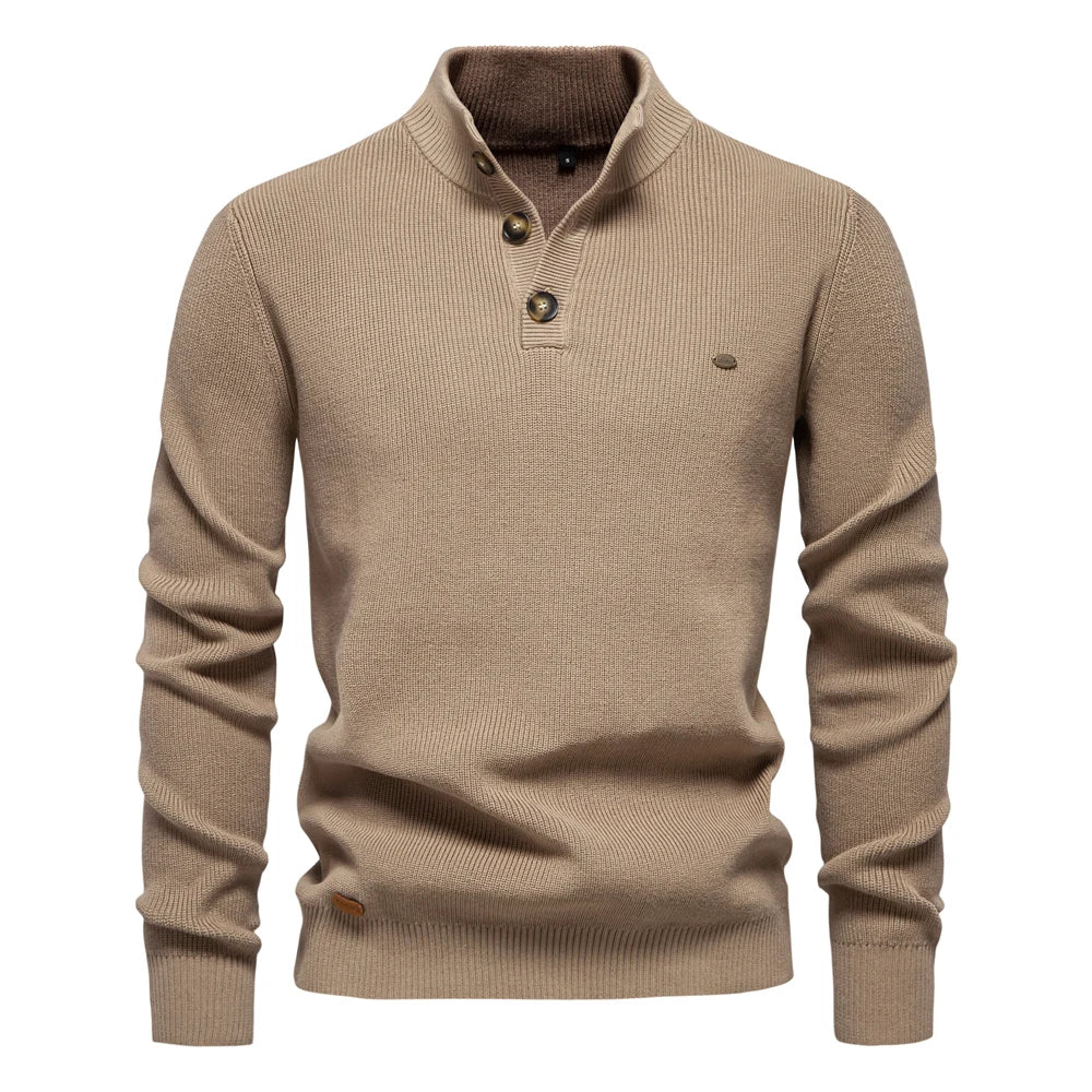 Maglione Uomo con Design a Bottoni e Bordi a Coste