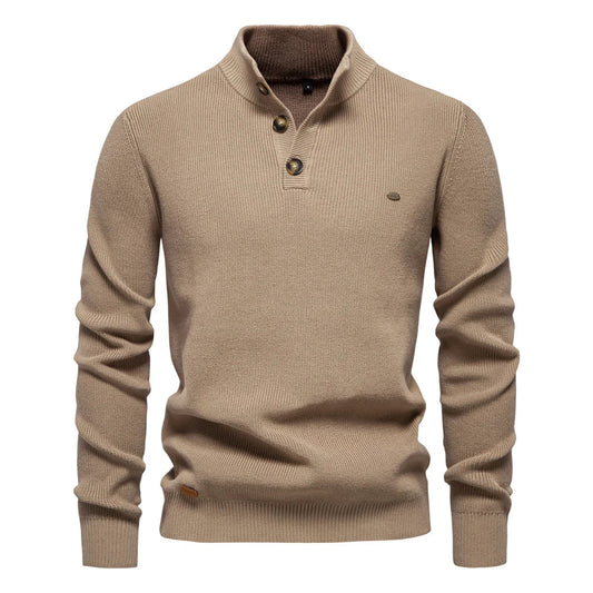 Maglione Uomo con Design a Bottoni e Bordi a Coste