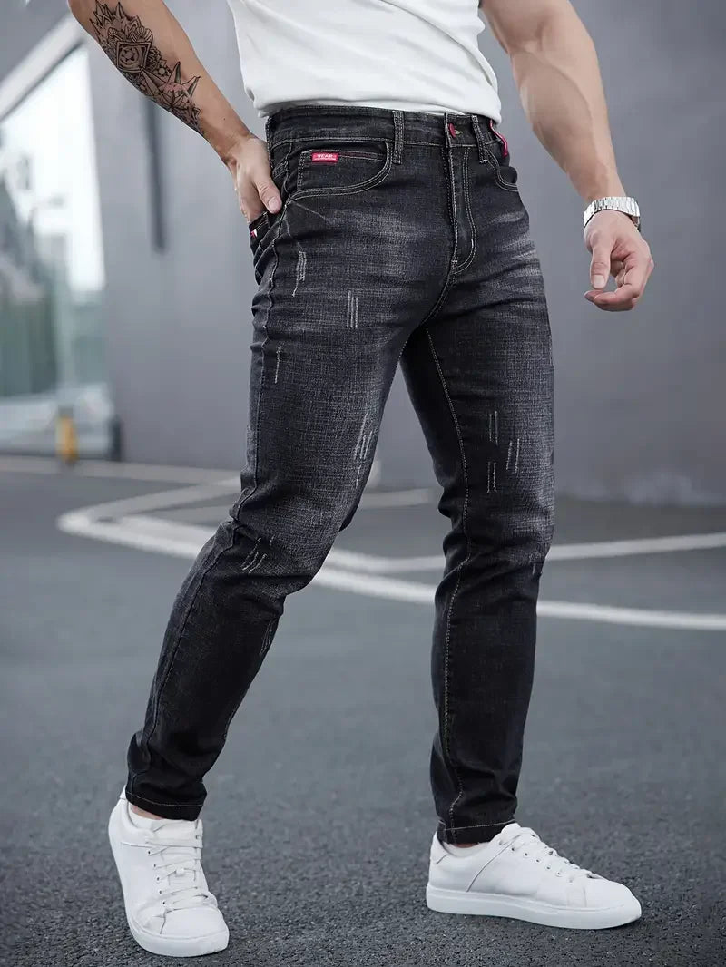 Herrejeans Tapered Mellem talje Falmet effekt på lårene Knappelukning