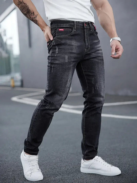 Herrejeans Tapered Mellem talje Falmet effekt på lårene Knappelukning