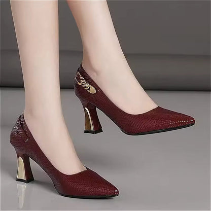 Women's Pointed Toe Pumps with Gold Heel – Elegant with Padded Interior