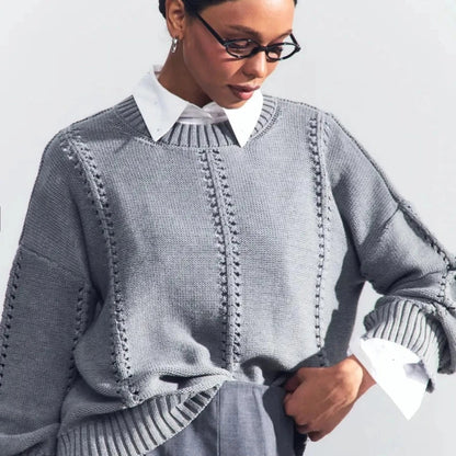 Maglione Donna Oversize in Maglia Traforata con Girocollo – Stile Leggero e Strutturato