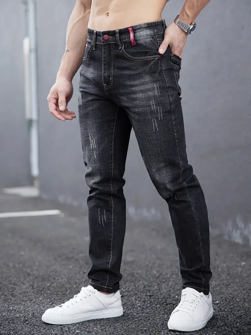 Herrejeans Tapered Mellem talje Falmet effekt på lårene Knappelukning