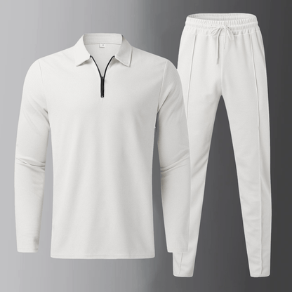 Men's Casual Set Long Sleeve Polo and Joggers with Drawstring Waist – Casual Style