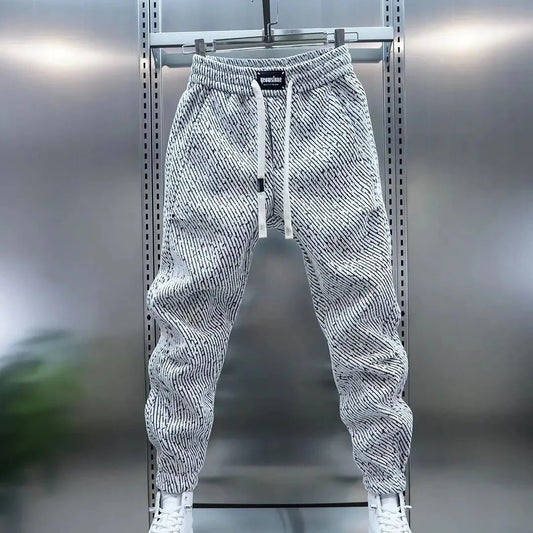 Men's Slim Fit Pants with Elastic Waist and Drawstring Pattern – Modern Casual Style