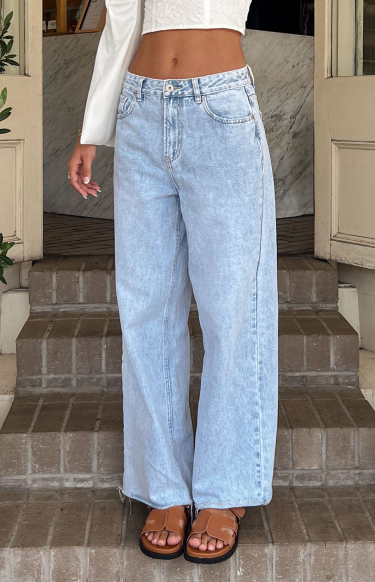 Women's Boyfriend Jeans Wide Leg Mid Rise Raw Hem – Denim Style