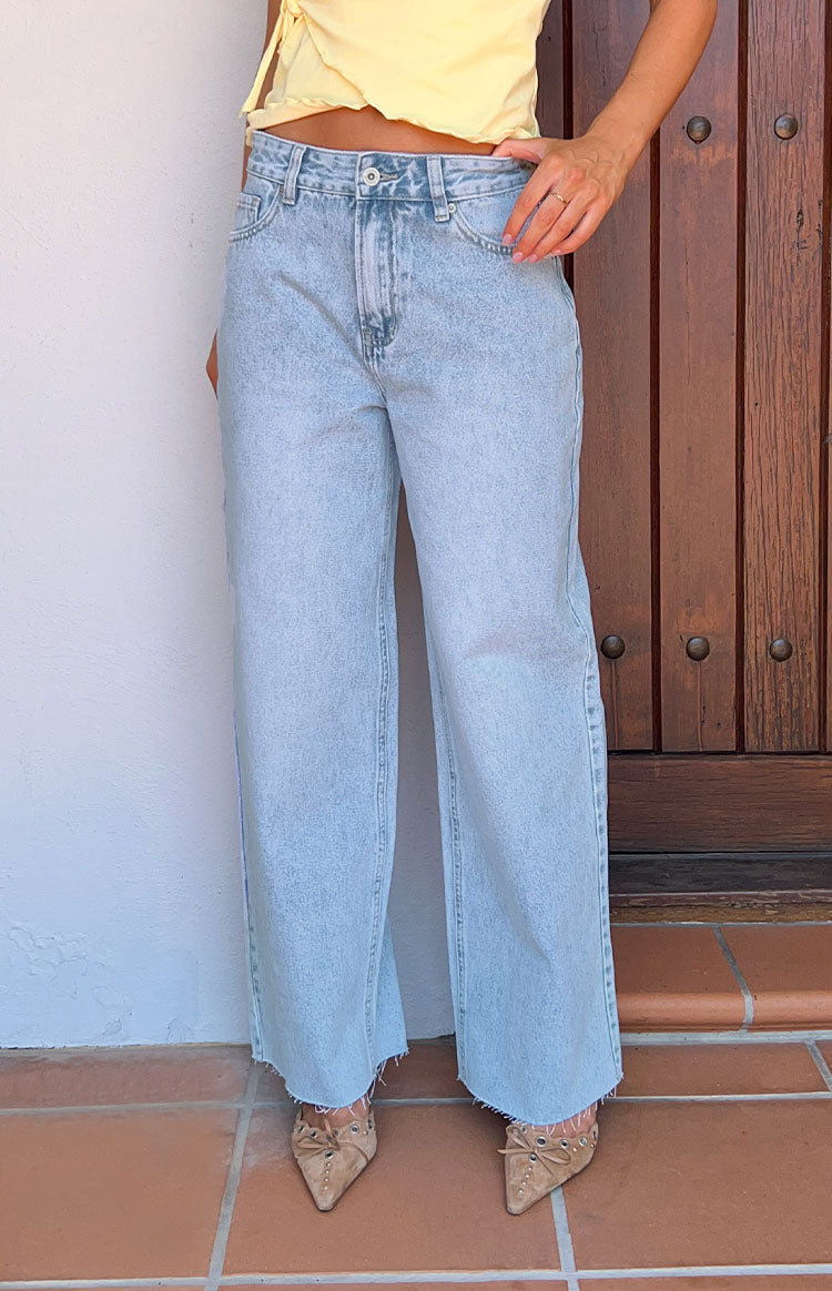 Women's Boyfriend Jeans Wide Leg Mid Rise Raw Hem – Denim Style