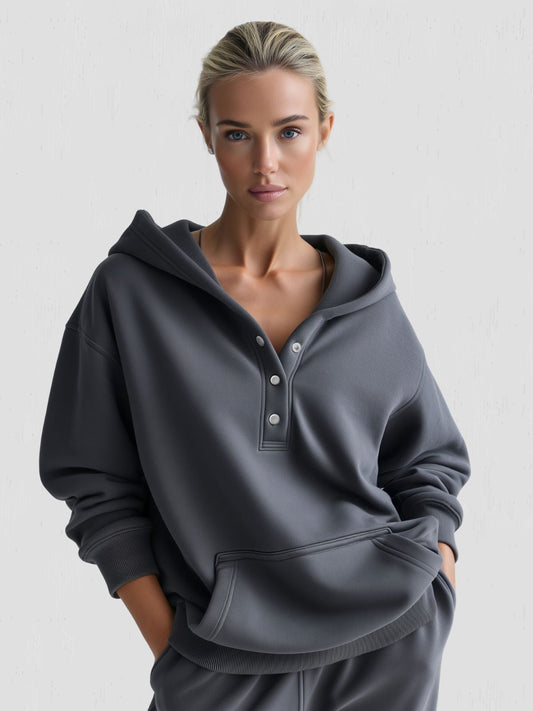 Felpa Donna Oversize con Cappuccio e Bottoni a Pressione – Stile Quotidiano