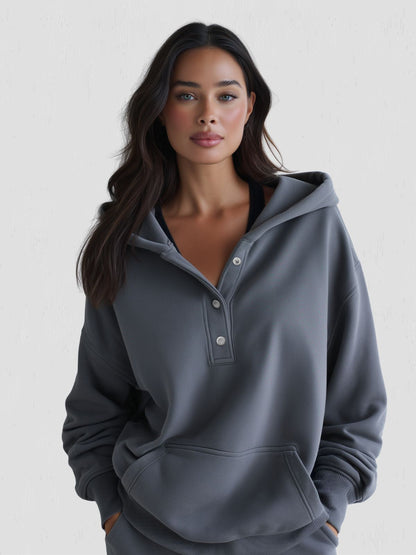 Felpa Donna Oversize con Cappuccio e Bottoni a Pressione – Stile Quotidiano