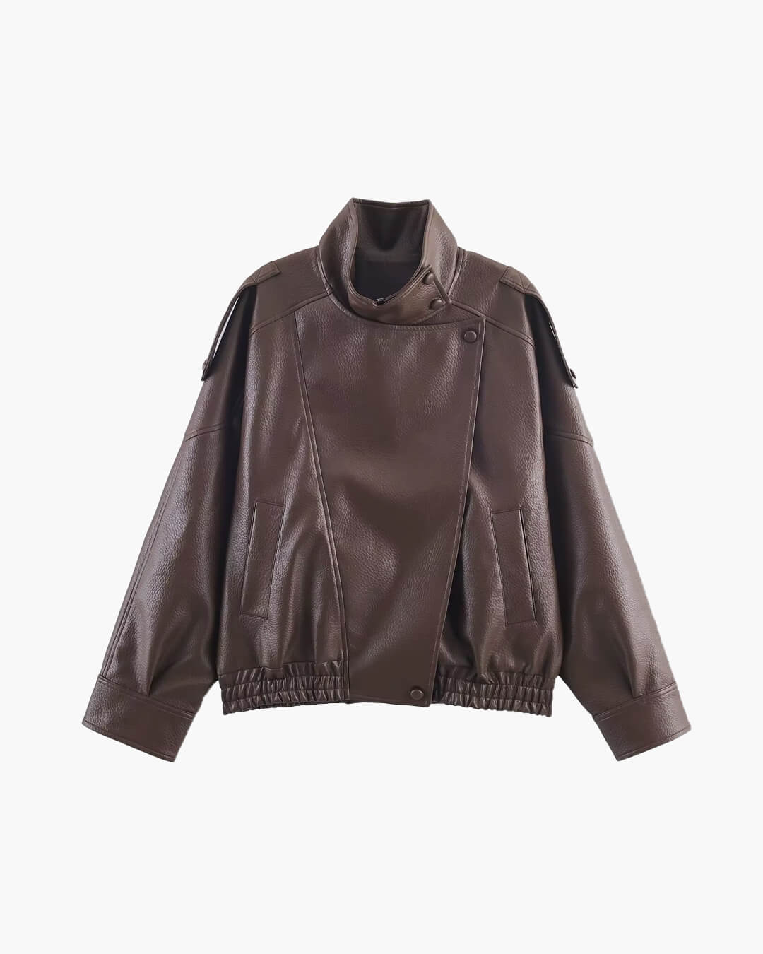 Women's Winter Biker Jacket with Zip and Fitted Cut – Leather Effect